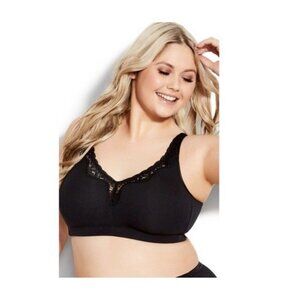 Avenue Womens Comfort Cotton Wire Free Lace Bra Size 46C Non Padded Black